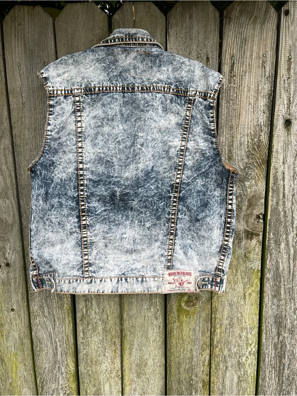 True Religion Acid Wash Denim Trucker Vest Sleeveless Jean Jacket Big Tall 3XL